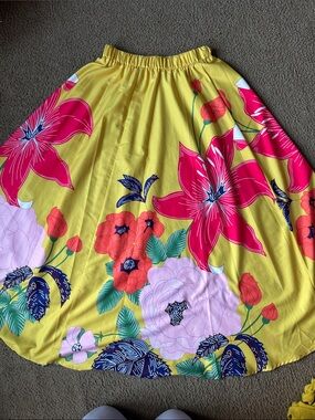 Bright Yellow Floral Midi Skirt - Women's